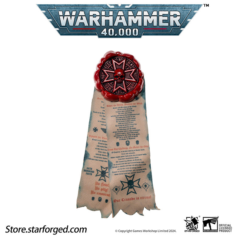 Warhammer 40000 Black Templars Purity Seals Cross badge Starforged
Purity Seals can be used in three ways: as a brooch, as an adhesive patch, and as a Velcro. Now you can enjoy the above functions by purchasing any style
Purity Seal: Black Templars
Purity seals are borne by various Imperial troops, applied to weapons, armor and vehicles.
They usually take form of wax seal and parchment which inscribed with declarations and prayers.
The two parchments attached is inscribed with Vows of the Black Templars